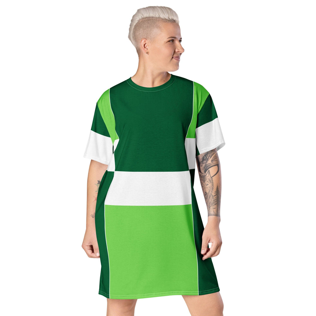 Womens Graphic T-shirt Dress Green White Colorblock Grid Lines - Womens