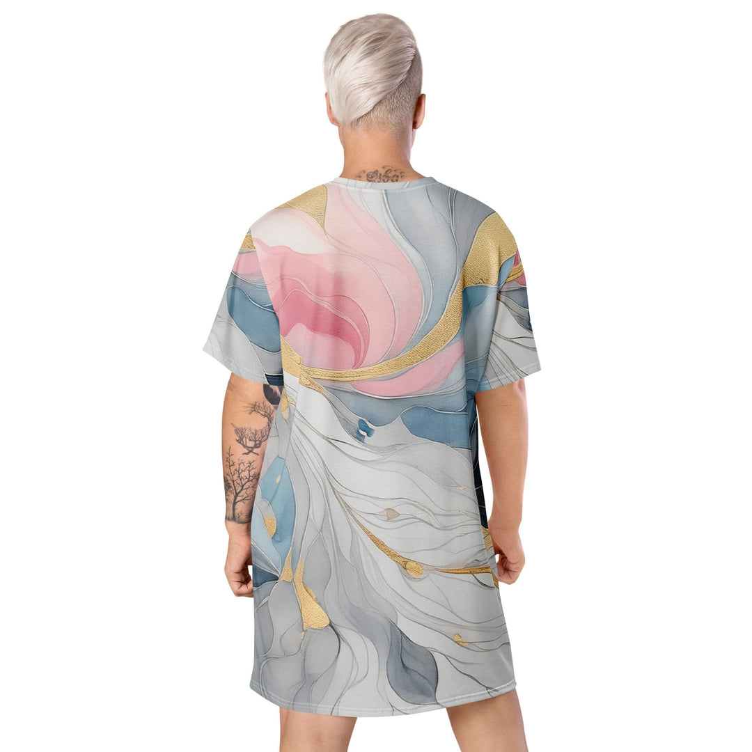 Womens Graphic T-shirt Dress Marble Cloud of Grey Pink Blue 5522 - Womens