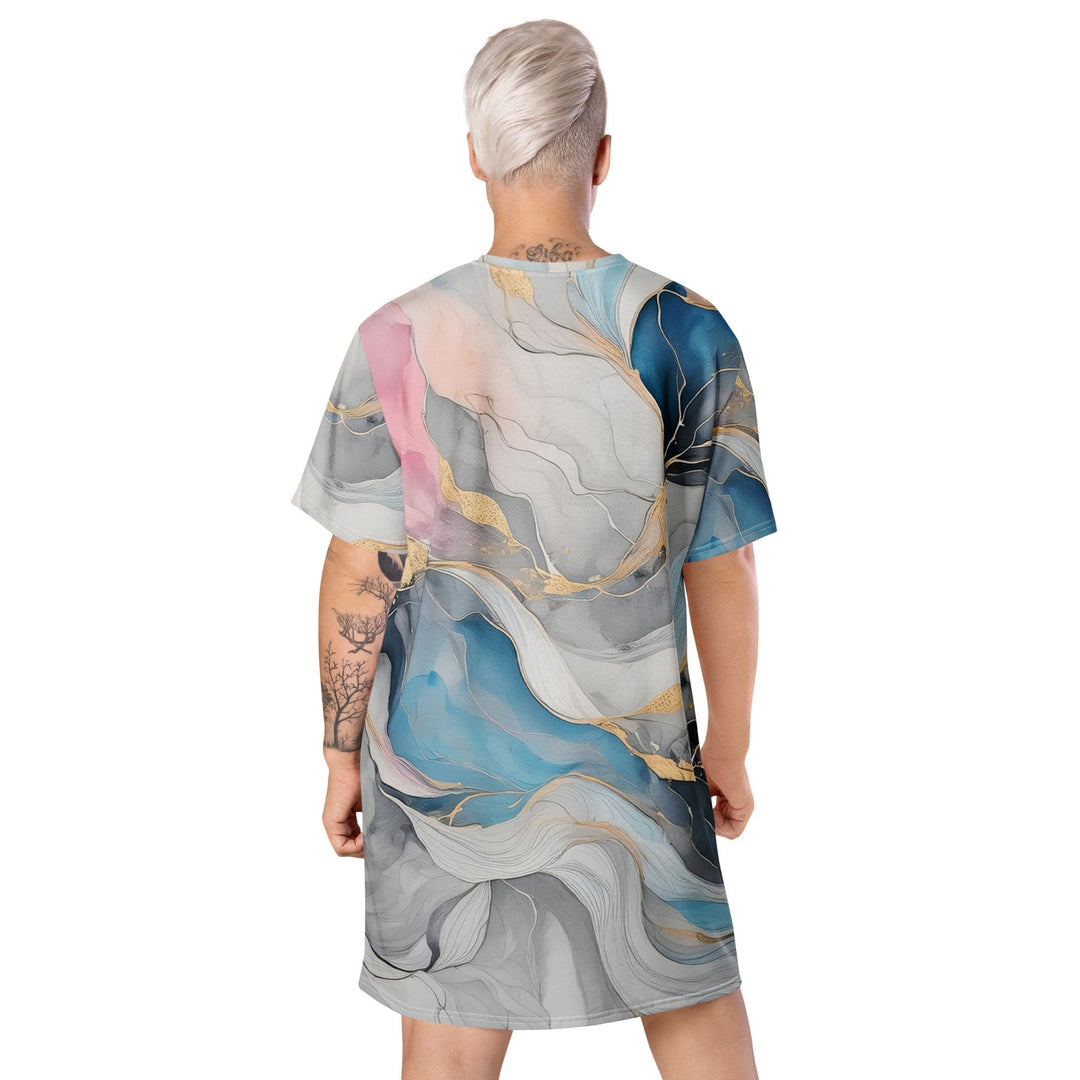 Womens Graphic T-shirt Dress Marble Cloud of Grey Pink Blue 63389 - Womens