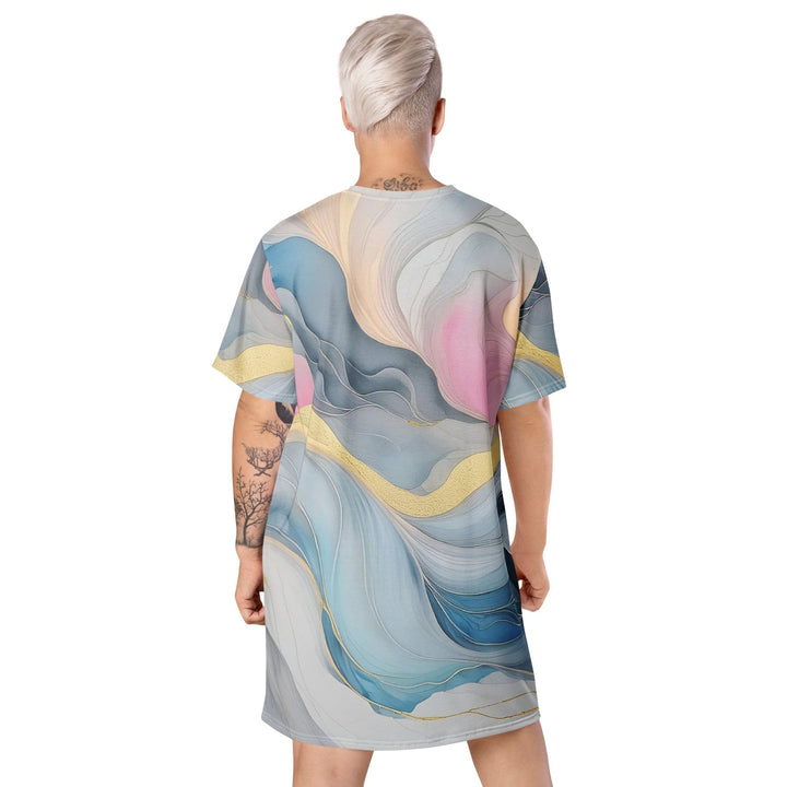 Womens Graphic T-shirt Dress Marble Cloud of Grey Pink Blue 72067 - Womens