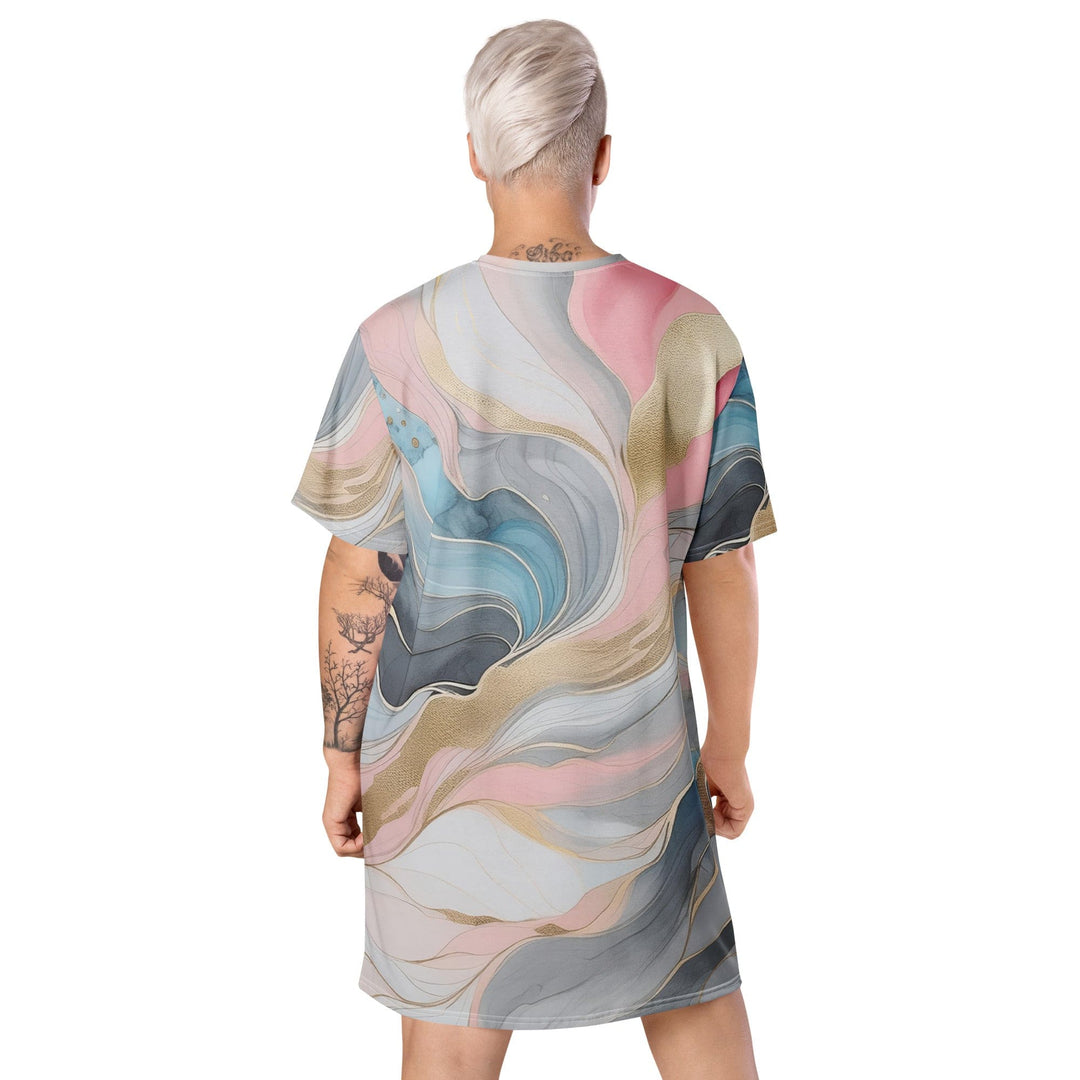 Womens Graphic T-shirt Dress Marble Cloud of Grey Pink Blue 82395 - Womens