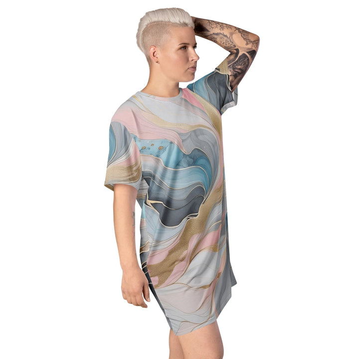 Womens Graphic T-shirt Dress Marble Cloud of Grey Pink Blue 82395 - Womens