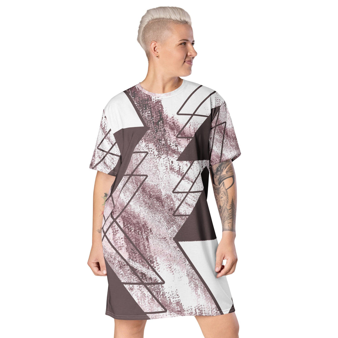 Womens Graphic T-shirt Dress Mauve Rose and White Triangular - Womens | Dresses