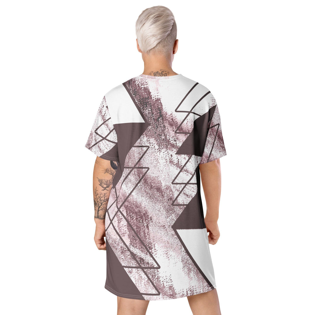 Womens Graphic T-shirt Dress Mauve Rose and White Triangular - Womens | Dresses