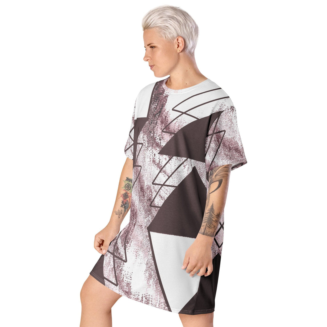 Womens Graphic T-shirt Dress Mauve Rose and White Triangular - Womens | Dresses