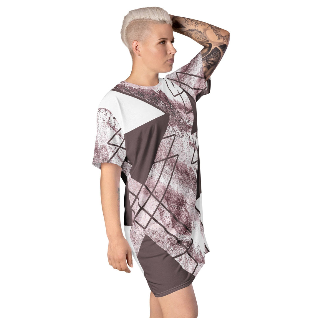 Womens Graphic T-shirt Dress Mauve Rose and White Triangular - Womens | Dresses