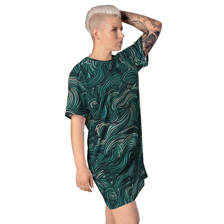 Womens Graphic T-shirt Dress Mint Green Water Wave Print - Womens | Dresses