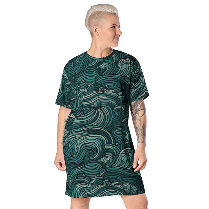 Womens Graphic T-shirt Dress Mint Green Water Wave Print - Womens | Dresses