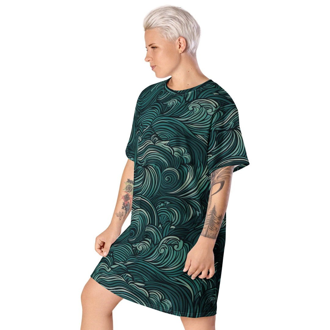 Womens Graphic T-shirt Dress Mint Green Water Wave Print - Womens | Dresses