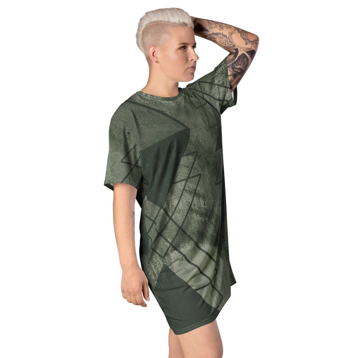 Womens Graphic T-shirt Dress Olive Green Triangular Colorblock - Womens