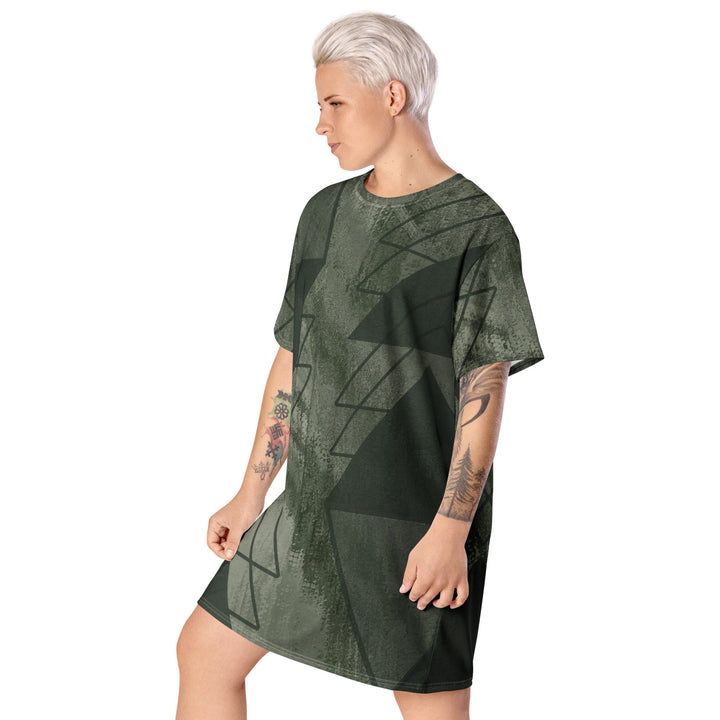 Womens Graphic T-shirt Dress Olive Green Triangular Colorblock - Womens