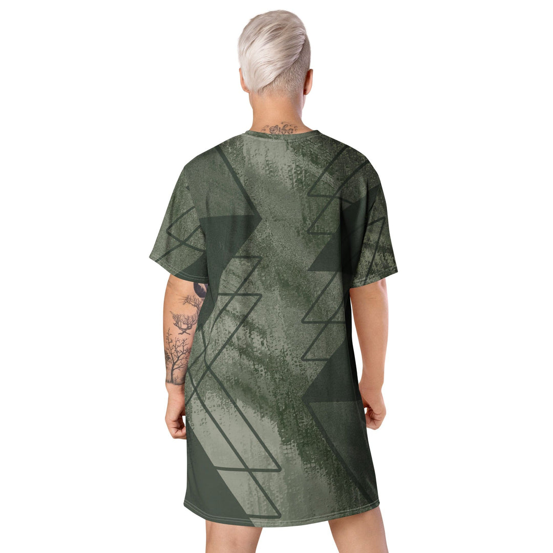 Womens Graphic T-shirt Dress Olive Green Triangular Colorblock - Womens