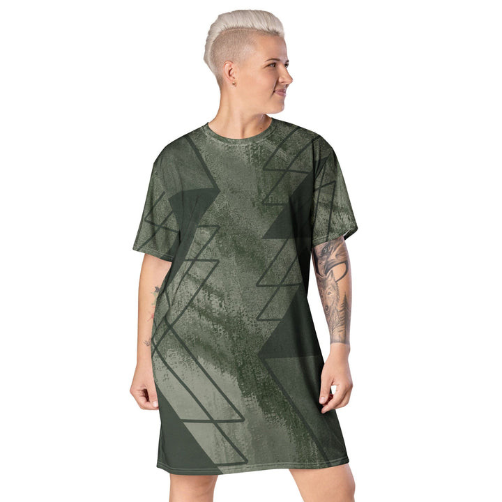 Womens Graphic T-shirt Dress Olive Green Triangular Colorblock - Womens