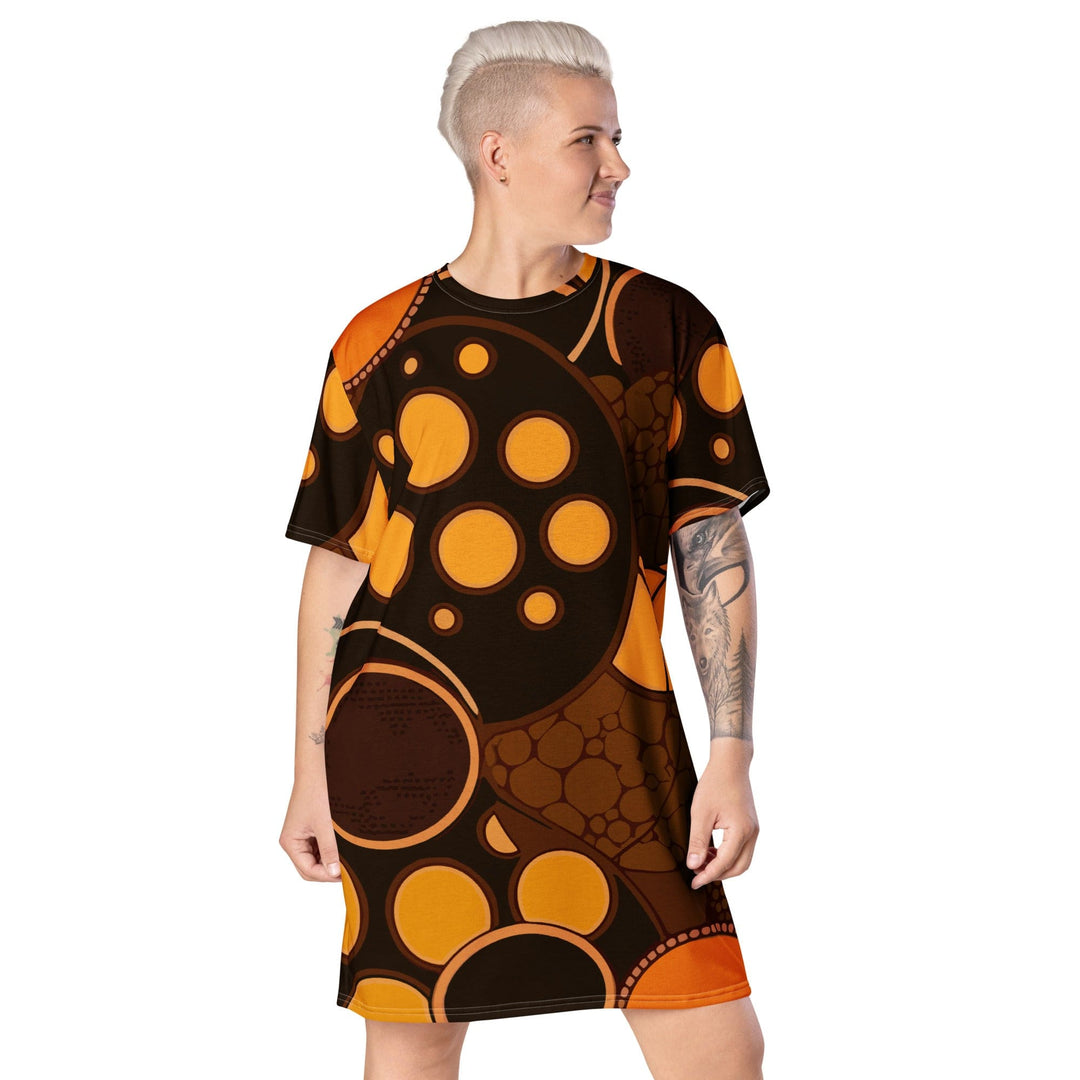 Womens Graphic T-shirt Dress Orange Brown Spotted Print - Womens | Dresses