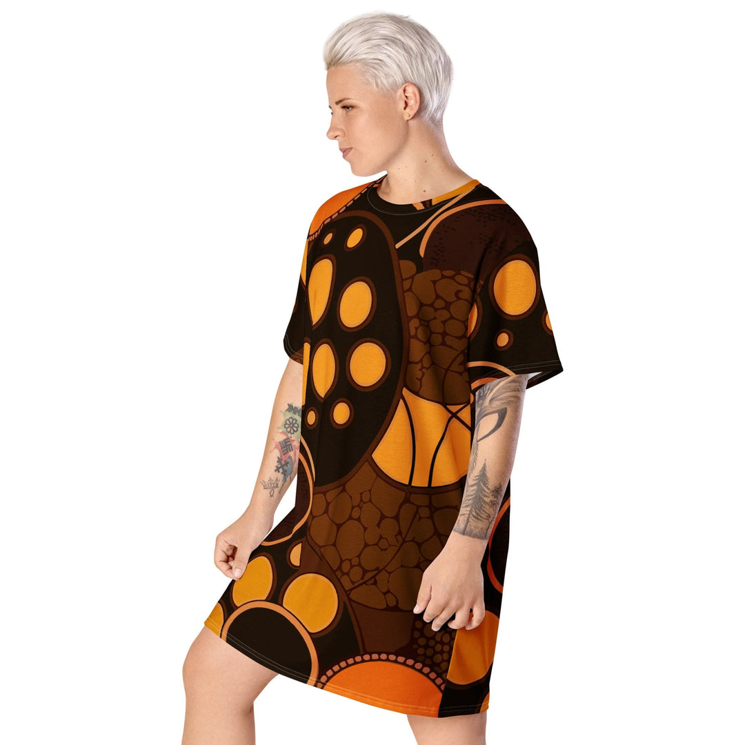 Womens Graphic T-shirt Dress Orange Brown Spotted Print - Womens | Dresses