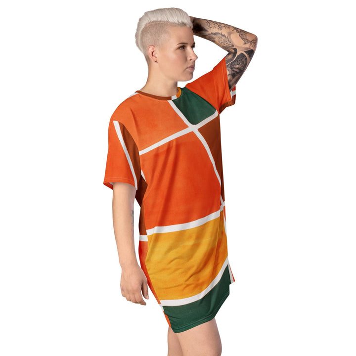 Womens Graphic T-shirt Dress Orange Green Boho Pattern - Womens | Dresses