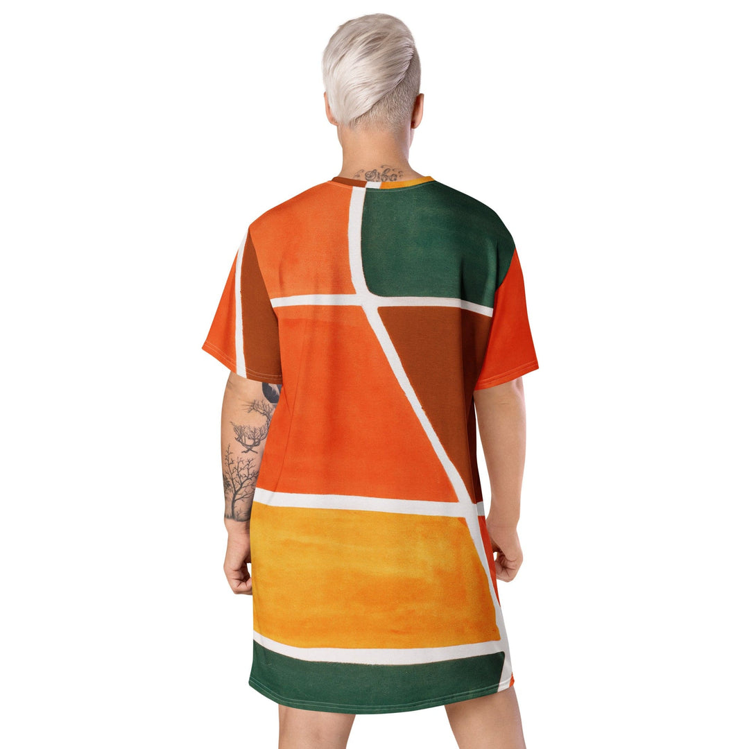 Womens Graphic T-shirt Dress Orange Green Boho Pattern - Womens | Dresses