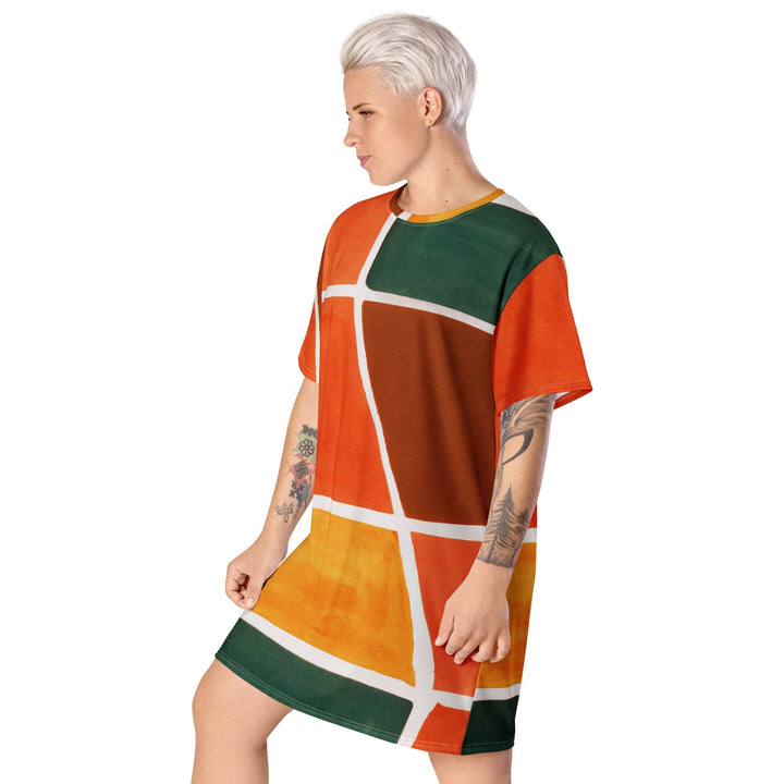 Womens Graphic T-shirt Dress Orange Green Boho Pattern - Womens | Dresses