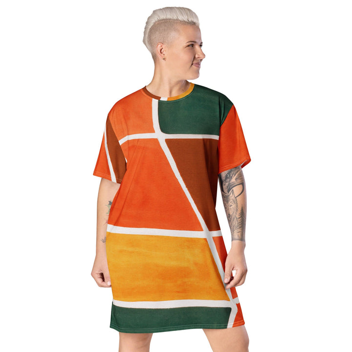 Womens Graphic T-shirt Dress Orange Green Boho Pattern - Womens | Dresses