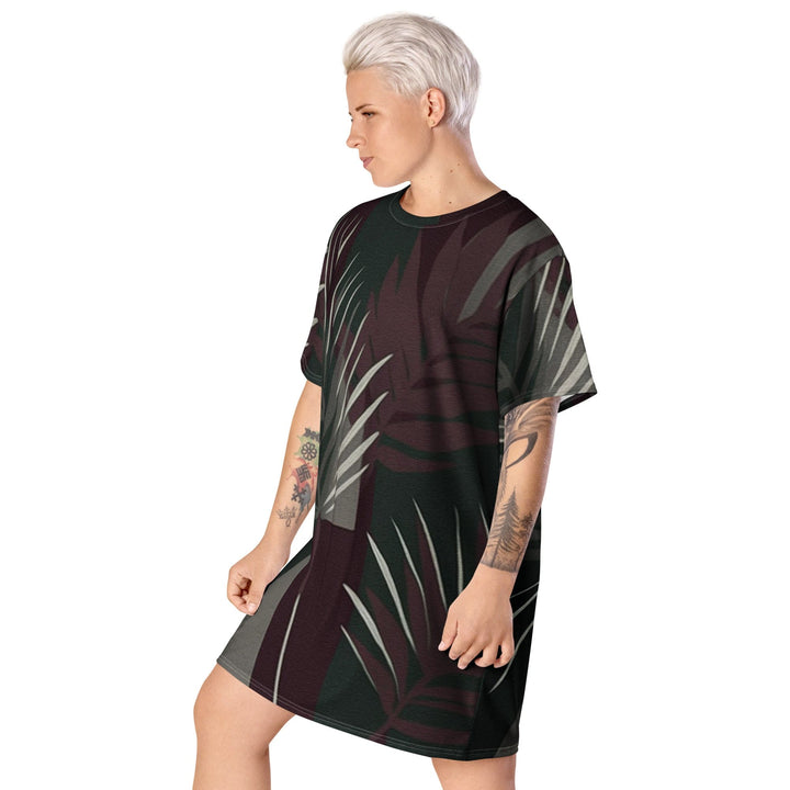 Womens Graphic T-shirt Dress Palm Tree Leaves Maroon Green - Womens | Dresses