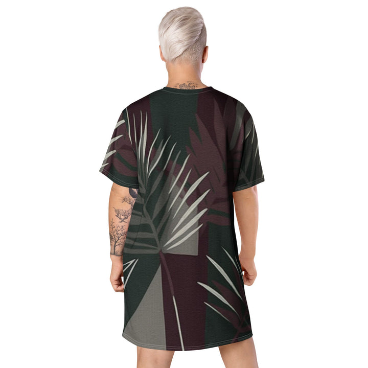 Womens Graphic T-shirt Dress Palm Tree Leaves Maroon Green - Womens | Dresses