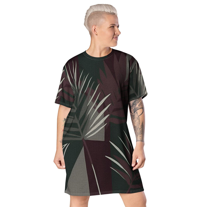 Womens Graphic T-shirt Dress Palm Tree Leaves Maroon Green - Womens | Dresses