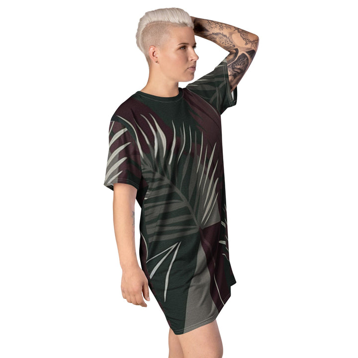 Womens Graphic T-shirt Dress Palm Tree Leaves Maroon Green - Womens | Dresses