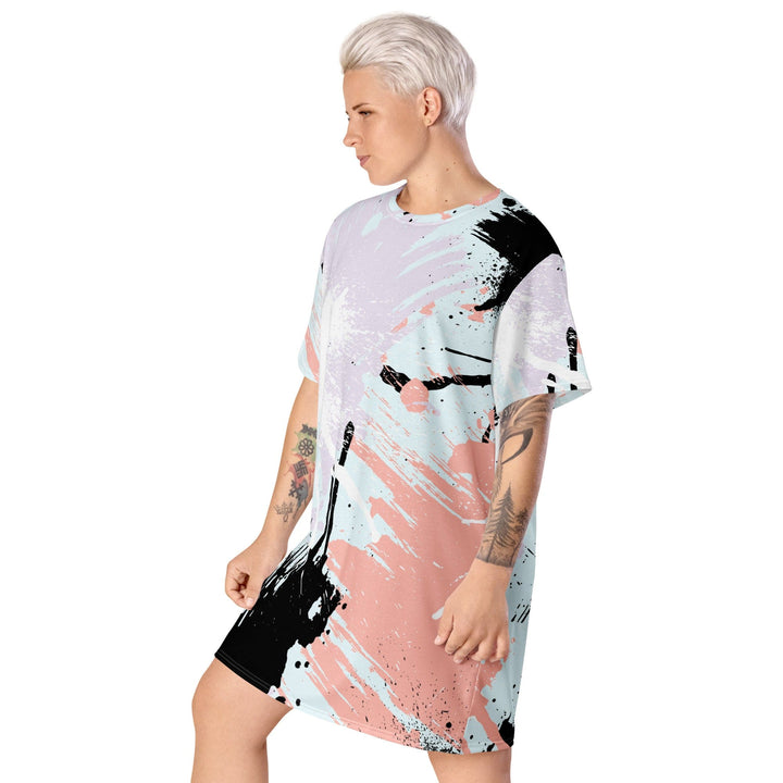 Womens Graphic T-shirt Dress Pink Black Abstract Print - Womens | Dresses