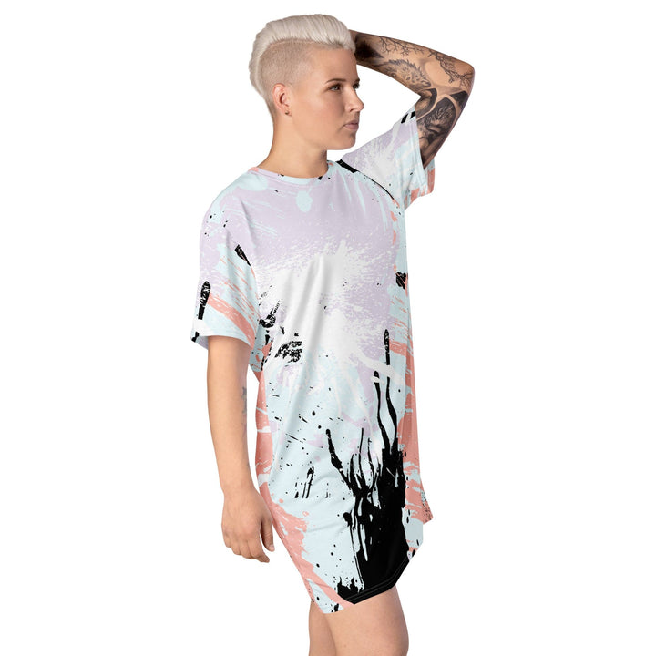 Womens Graphic T-shirt Dress Pink Black Abstract Print - Womens | Dresses