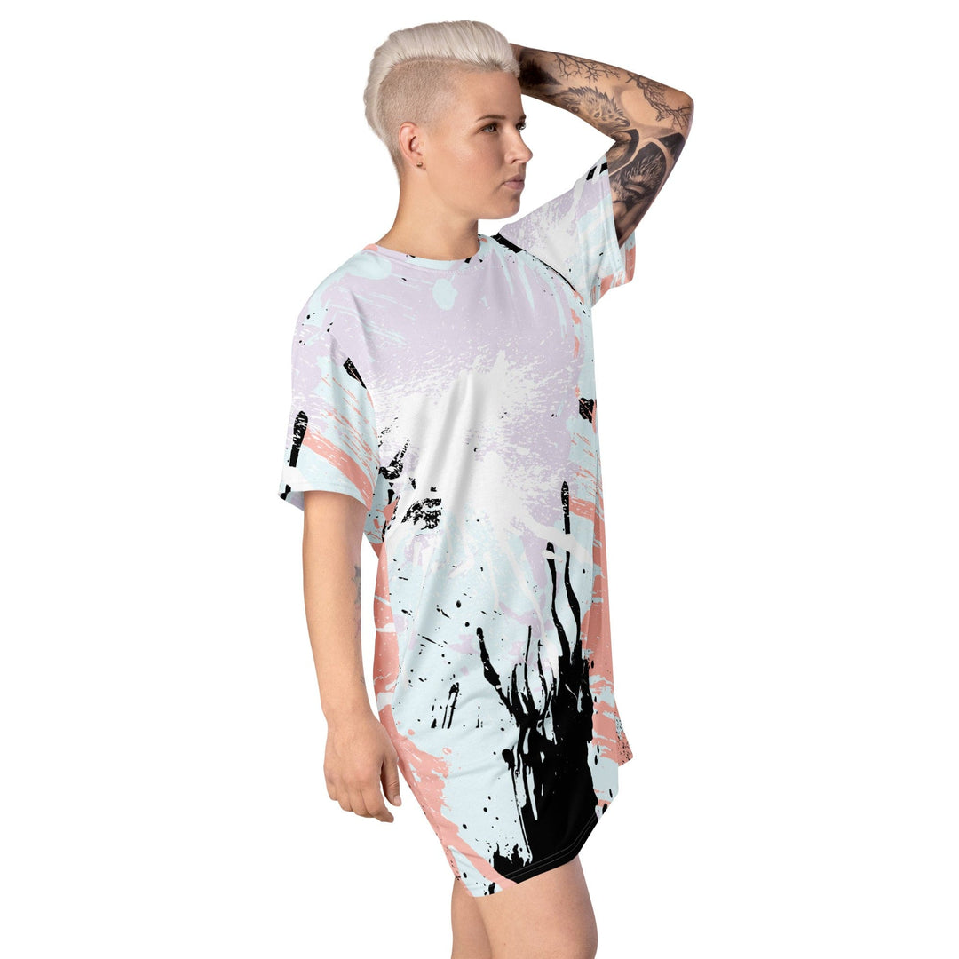 Womens Graphic T-shirt Dress Pink Black Abstract Print - Womens | Dresses