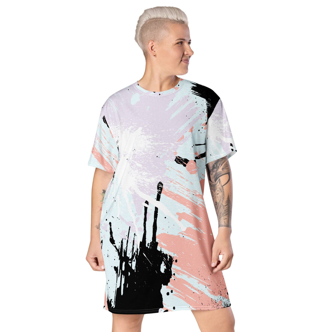 Womens Graphic T-shirt Dress Pink Black Abstract Print - Womens | Dresses