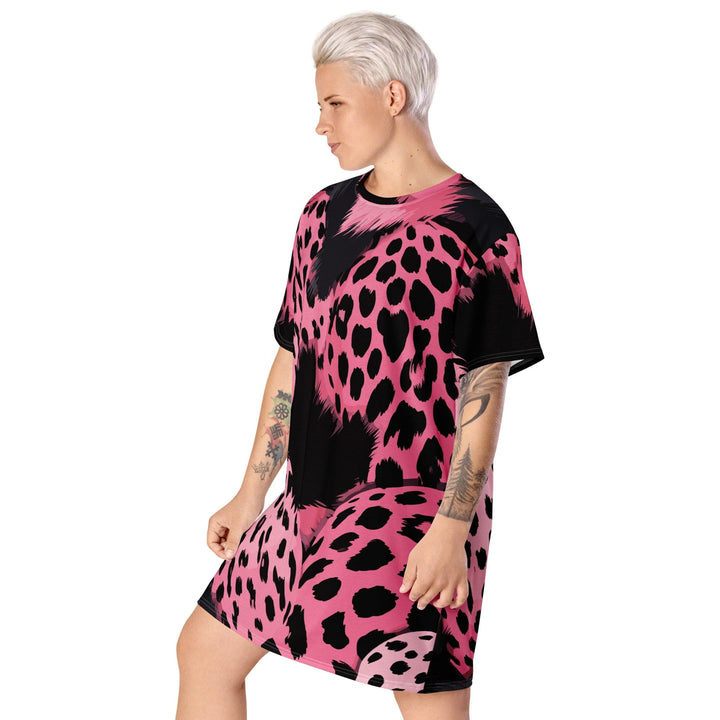 Womens Graphic T-shirt Dress Pink Black Spotted Print - Womens | Dresses