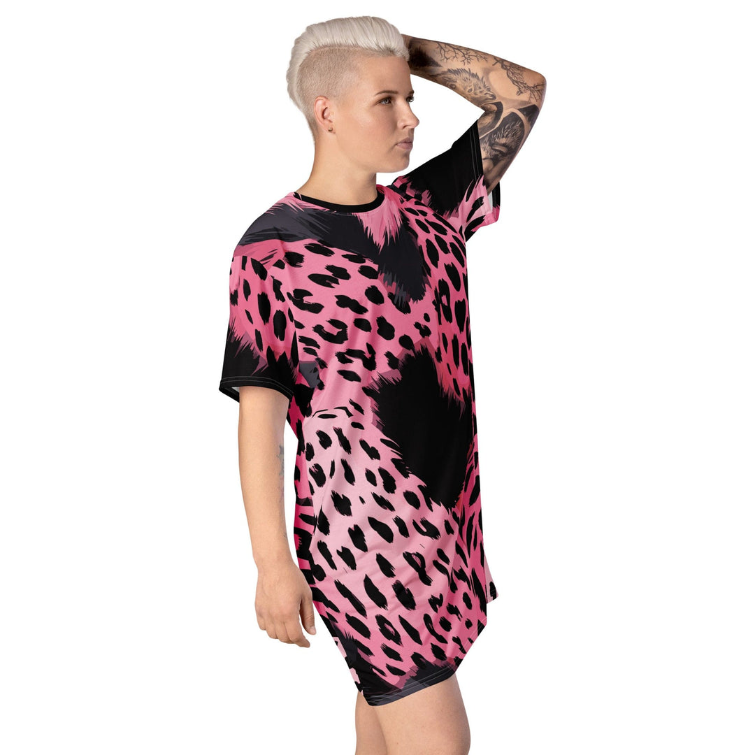 Womens Graphic T-shirt Dress Pink Black Spotted Print - Womens | Dresses