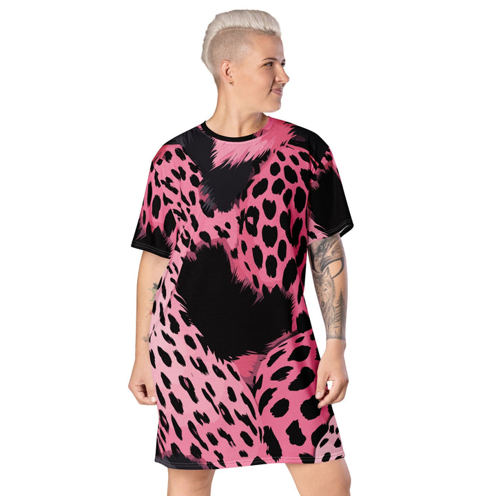 Womens Graphic T-shirt Dress Pink Black Spotted Print - Womens | Dresses