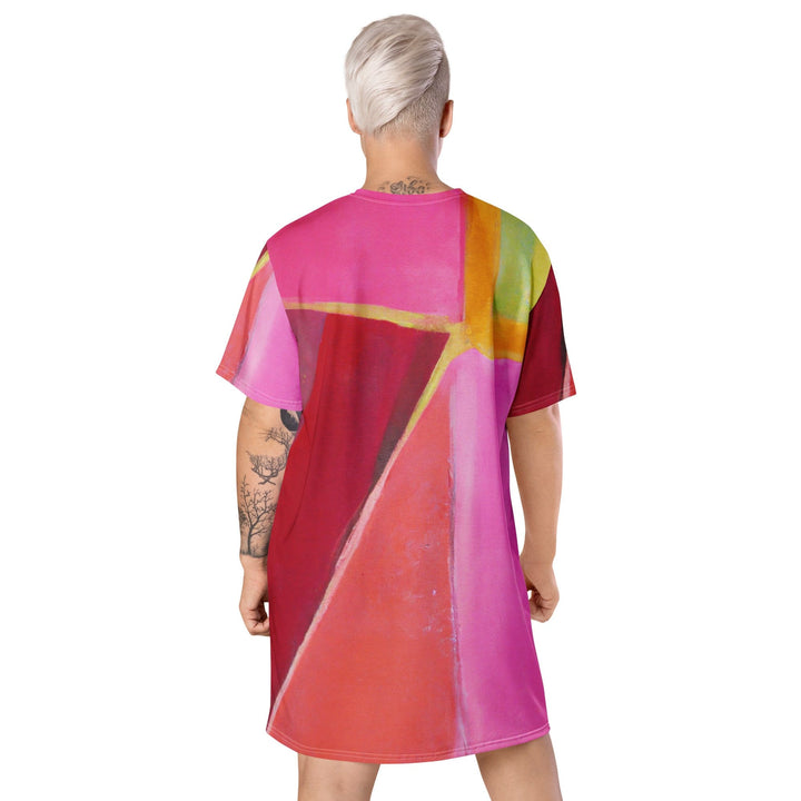 Womens Graphic T-shirt Dress Pink Mauve Red Geometric Pattern - Womens