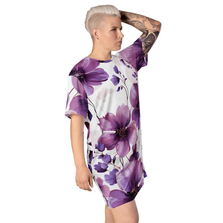 Womens Graphic T-shirt Dress Purple Botanical Blooms 2 - Womens | Dresses