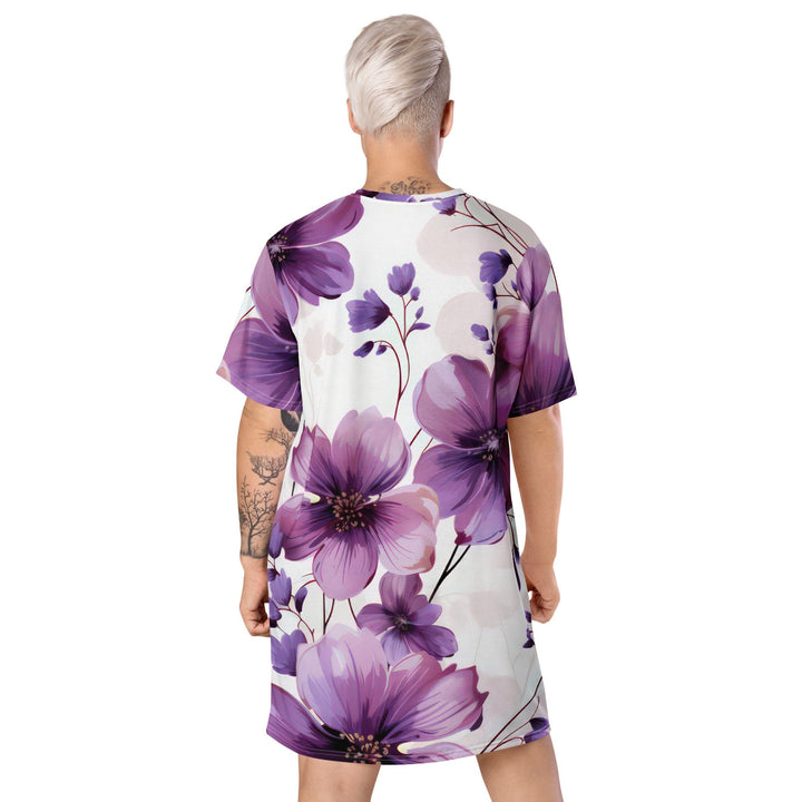 Womens Graphic T-shirt Dress Purple Botanical Blooms 2 - Womens | Dresses