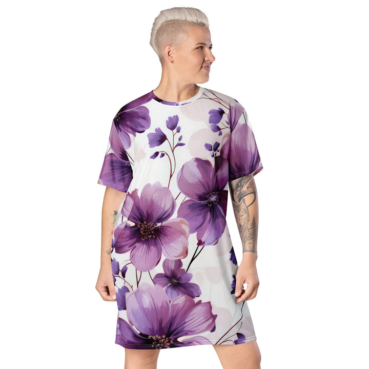 Womens Graphic T-shirt Dress Purple Botanical Blooms 2 - Womens | Dresses