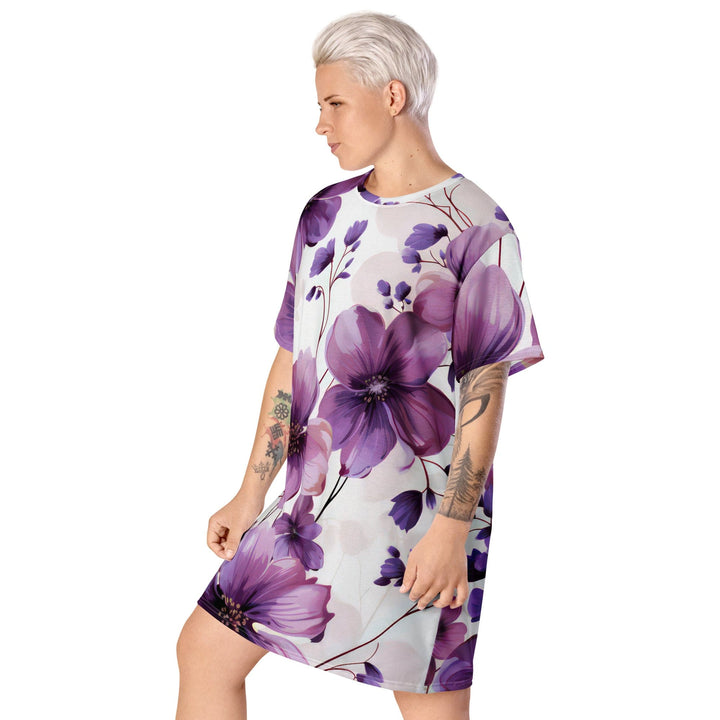 Womens Graphic T-shirt Dress Purple Botanical Blooms 2 - Womens | Dresses