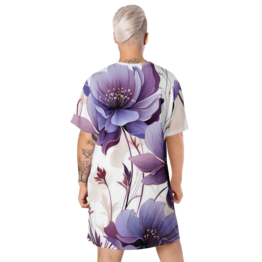 Womens Graphic T-shirt Dress Purple Botanical Blooms 3 - Womens | Dresses