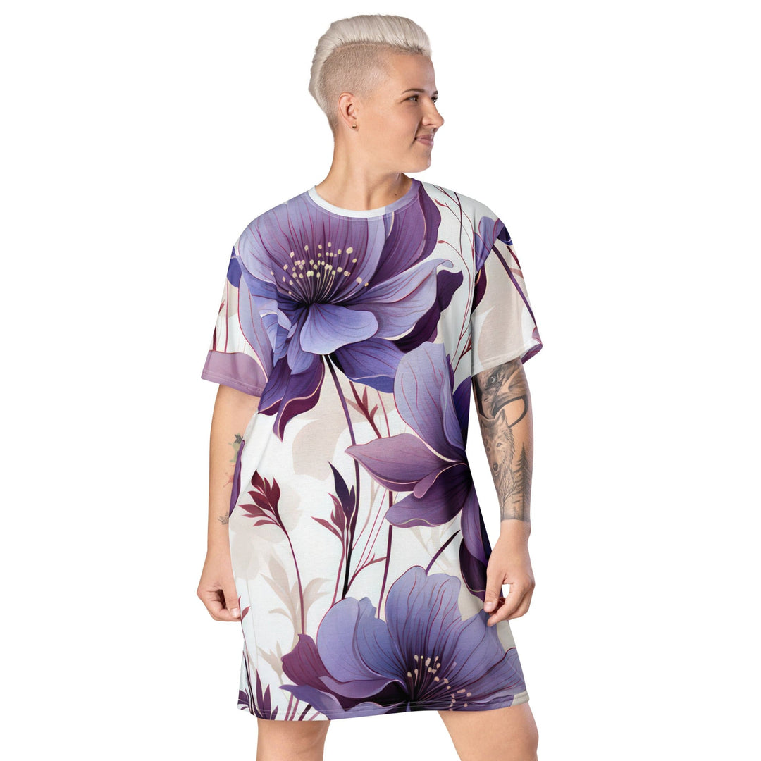 Womens Graphic T-shirt Dress Purple Botanical Blooms 3 - Womens | Dresses