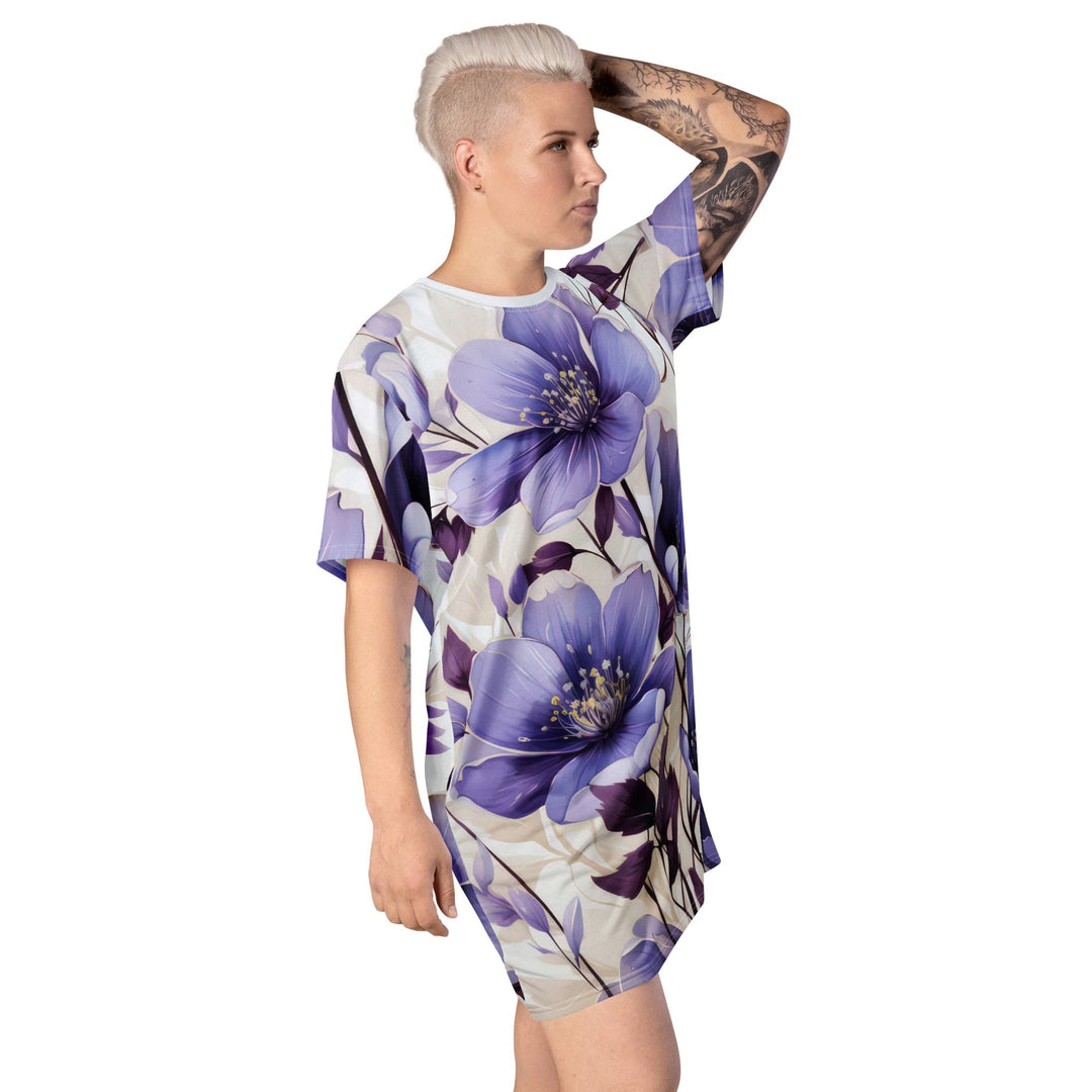 Womens Graphic T-shirt Dress Purple Botanical Blooms 4 - Womens | Dresses