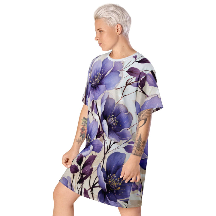 Womens Graphic T-shirt Dress Purple Botanical Blooms 4 - Womens | Dresses