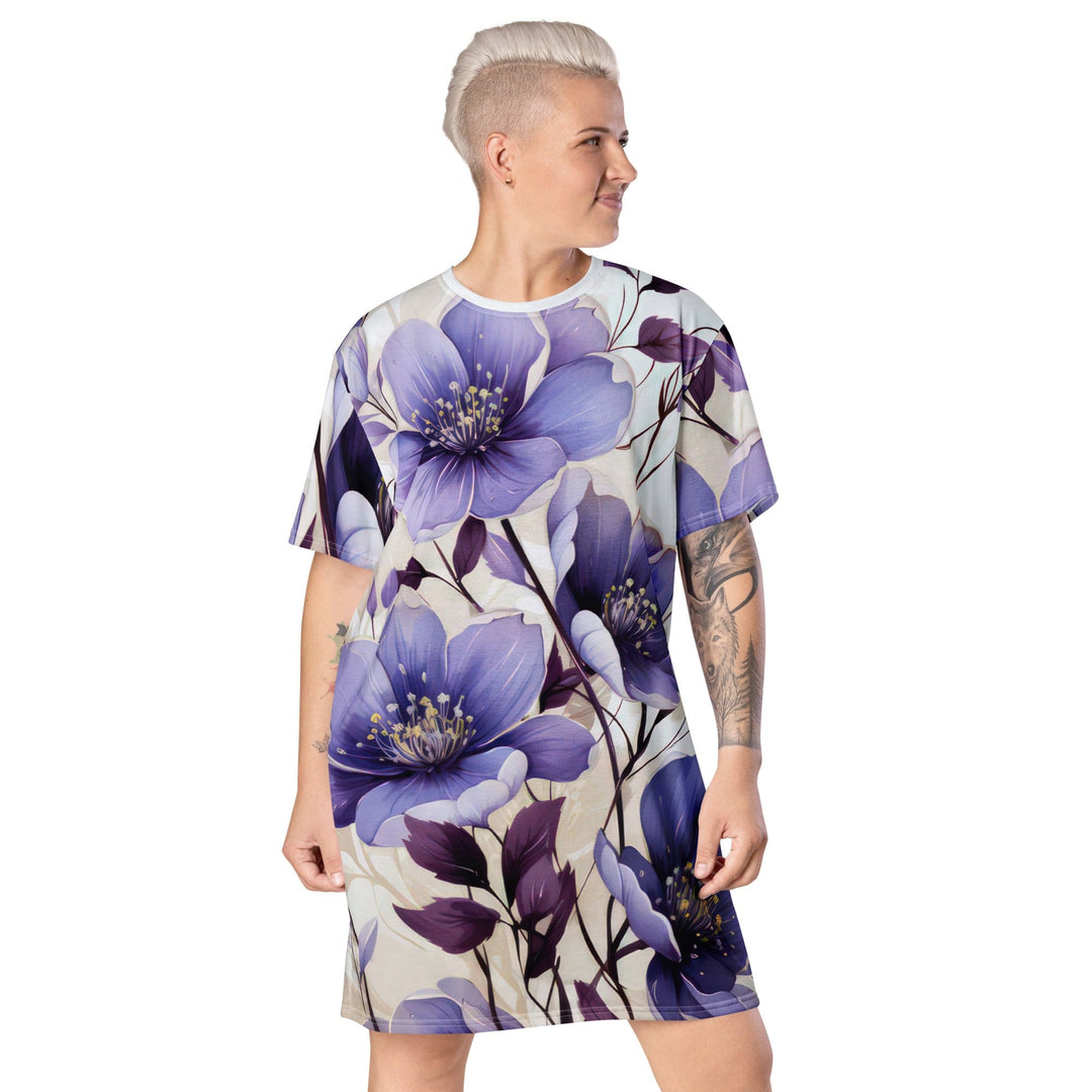 Womens Graphic T-shirt Dress Purple Botanical Blooms 4 - Womens | Dresses