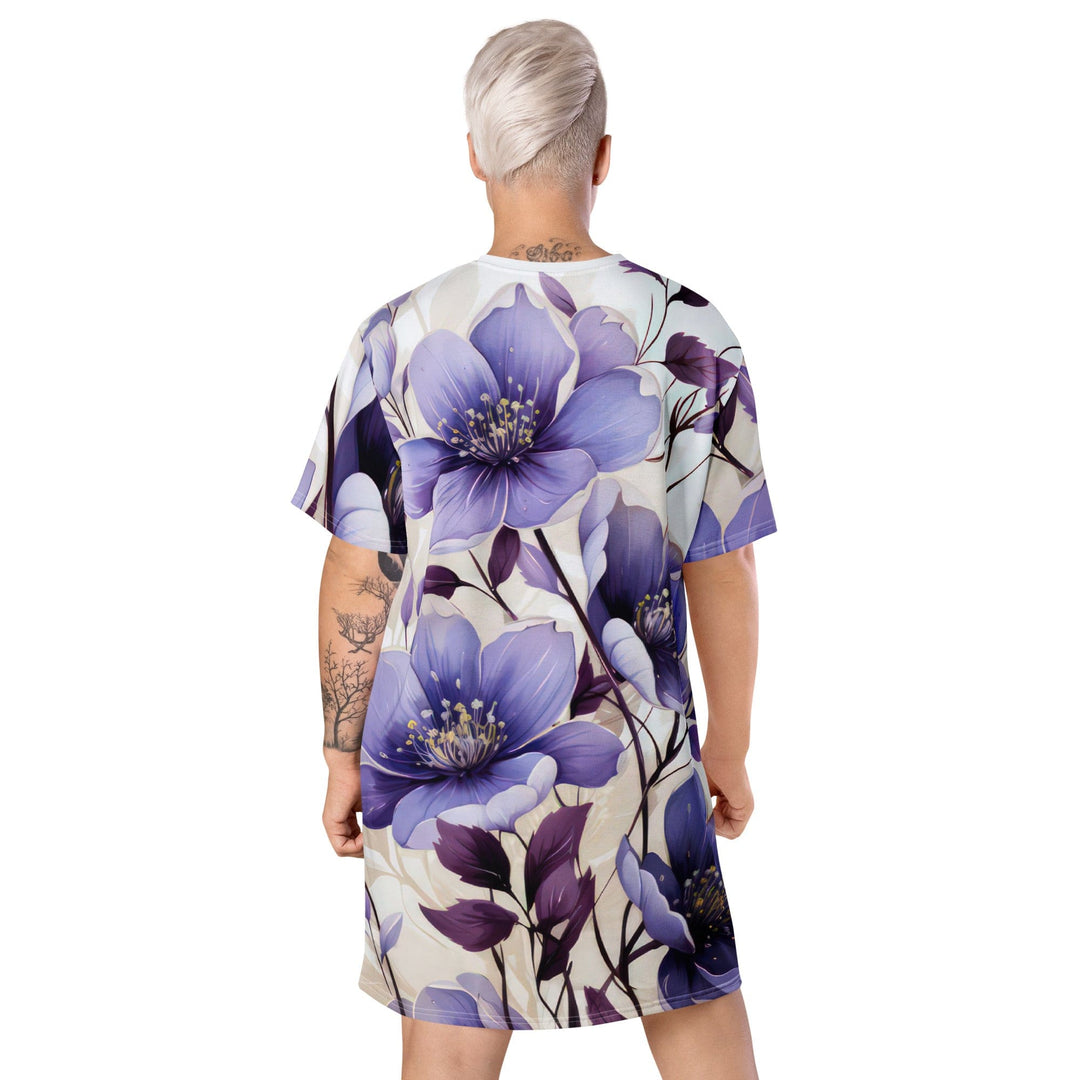 Womens Graphic T-shirt Dress Purple Botanical Blooms 4 - Womens | Dresses