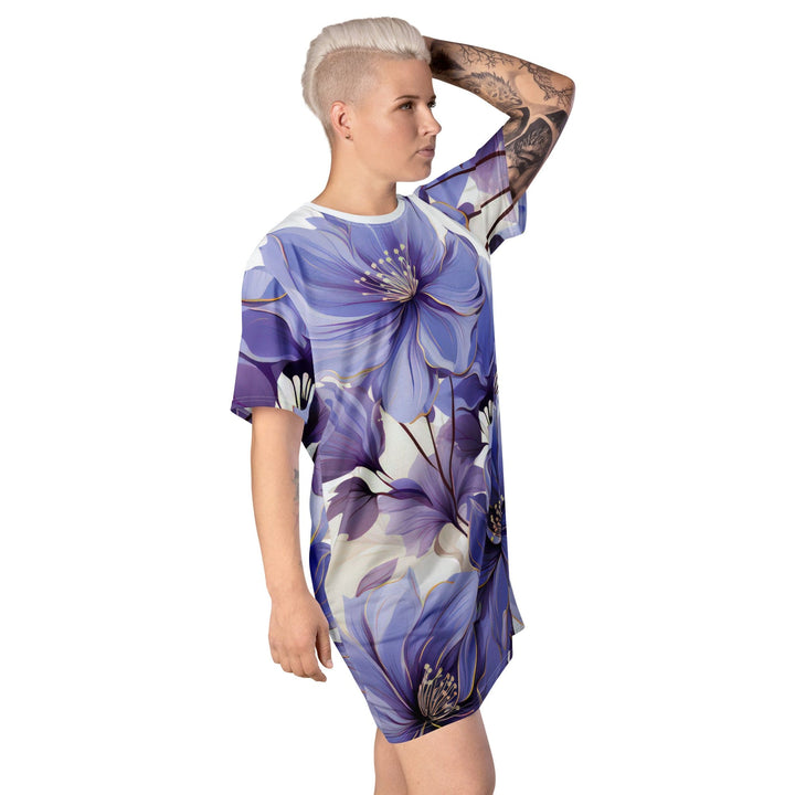 Womens Graphic T-shirt Dress Purple Botanical Blooms - Womens | Dresses