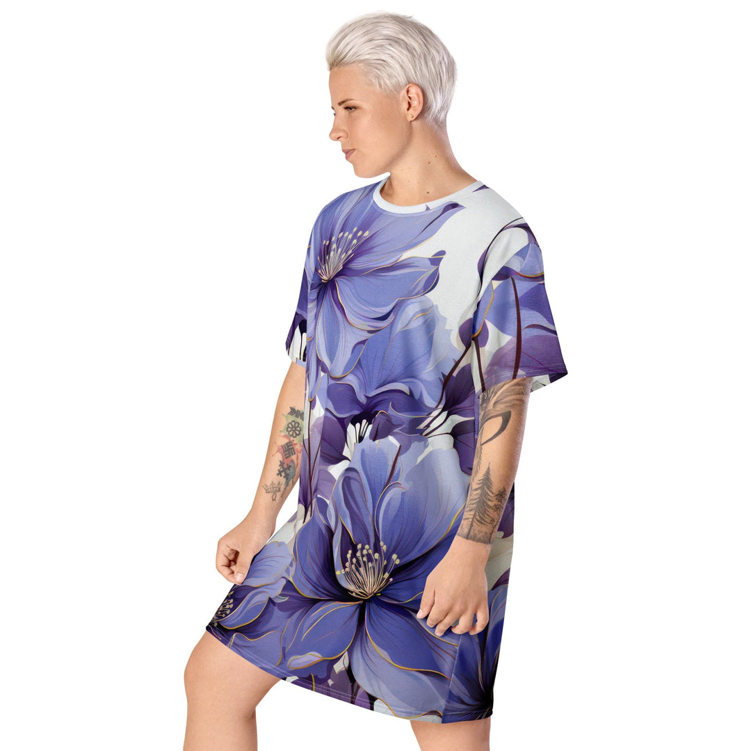 Womens Graphic T-shirt Dress Purple Botanical Blooms - Womens | Dresses