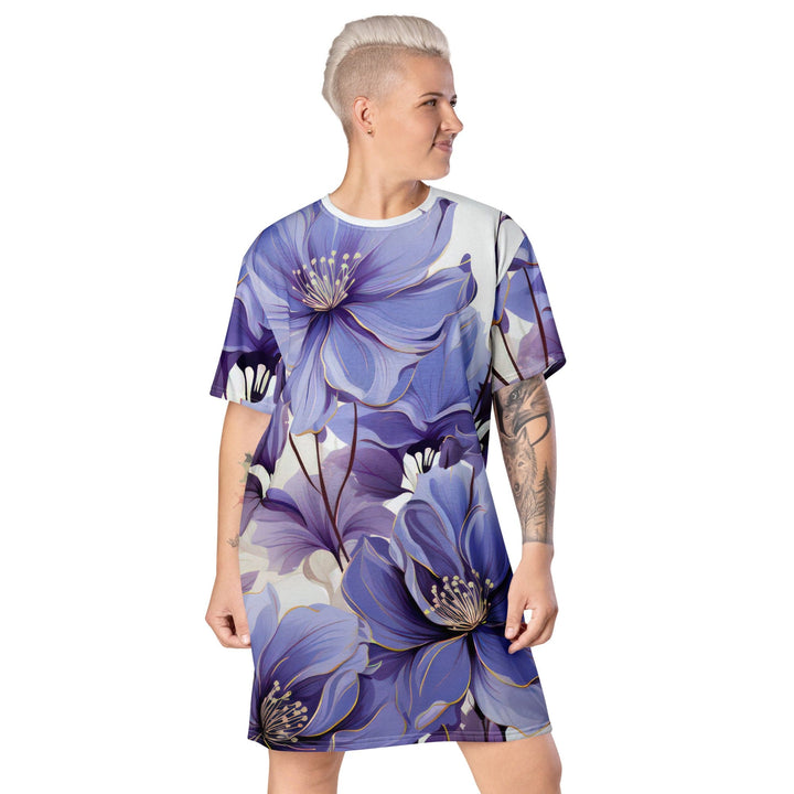 Womens Graphic T-shirt Dress Purple Botanical Blooms - Womens | Dresses