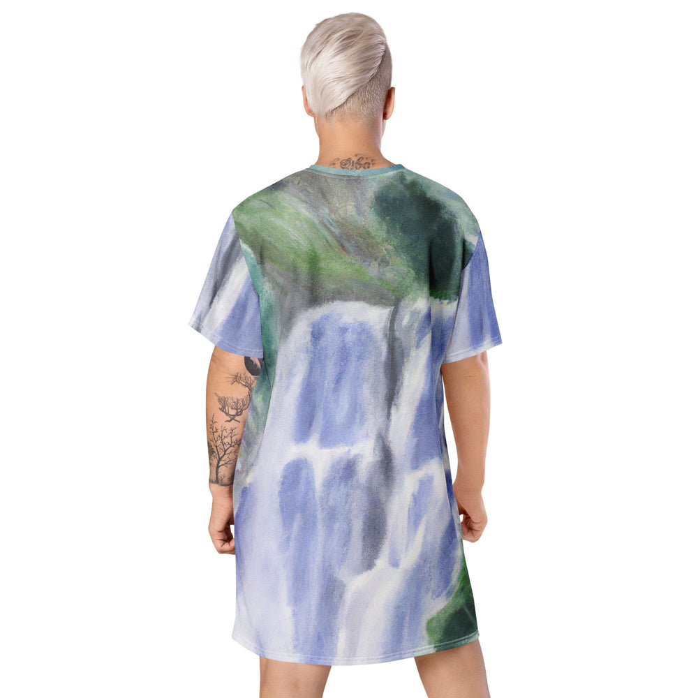 Womens Graphic T-shirt Dress Purple Watercolor Waterfall Green - Womens