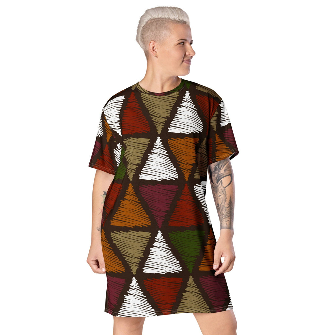 Womens Graphic T-shirt Dress Red Green Geometric Lines - Womens | Dresses